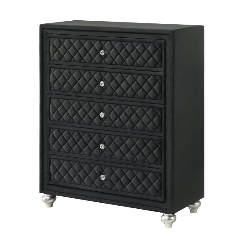 Commode 5 tiroirs avec devant capitonné en velours pour la chambre à coucher