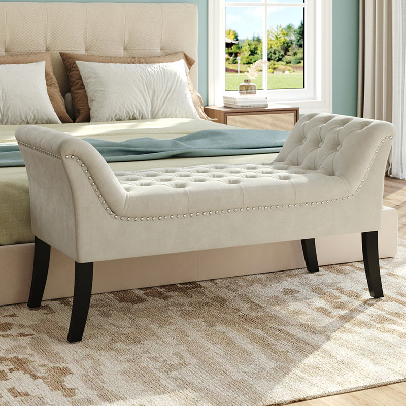 Lutsen Velvet Upholstered Bench, Beige