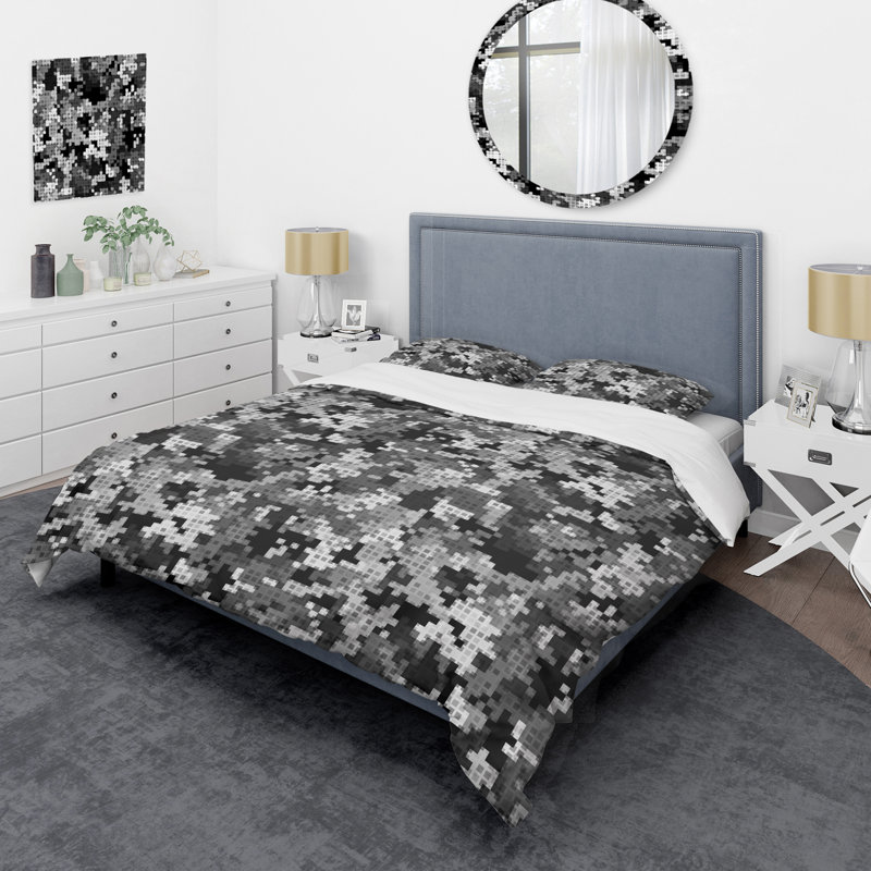 Ensemble de housse de couette en microfibre blanc / noir 3 pièces