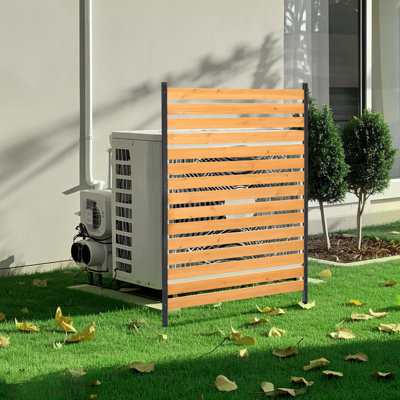 Wood Privacy Fence 1 Panel Slatted Air Conditioner Fence 39" W by Stellweilan Tessberg