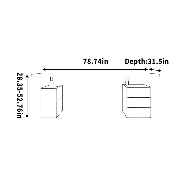 Bureau d'ordinateur, H 52,76 po x l 78,74 po x P 31,5 po, Tanné