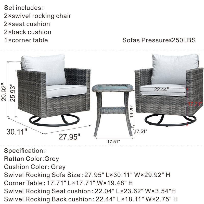 Ensemble de 3 chaises à bascule Ben, gris