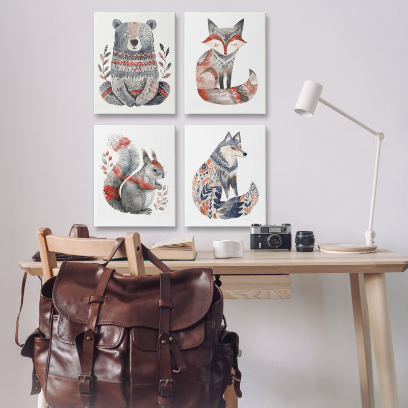  «Scandinavian Forest Animals», ensemble d'art sur toile 4 pièces par LSR Design Studio, H 20 po x l 16 po