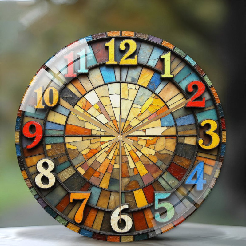 Colorful Stained Glass Decorative Wall Clock Art - 12'' Modern Glass Wall Clock
