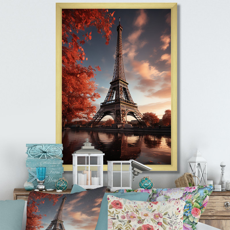 Iyaaz France Eiffel, enchantement sur toile, H 44 po x l 34 po x P 1,5 po, Encadrement doré