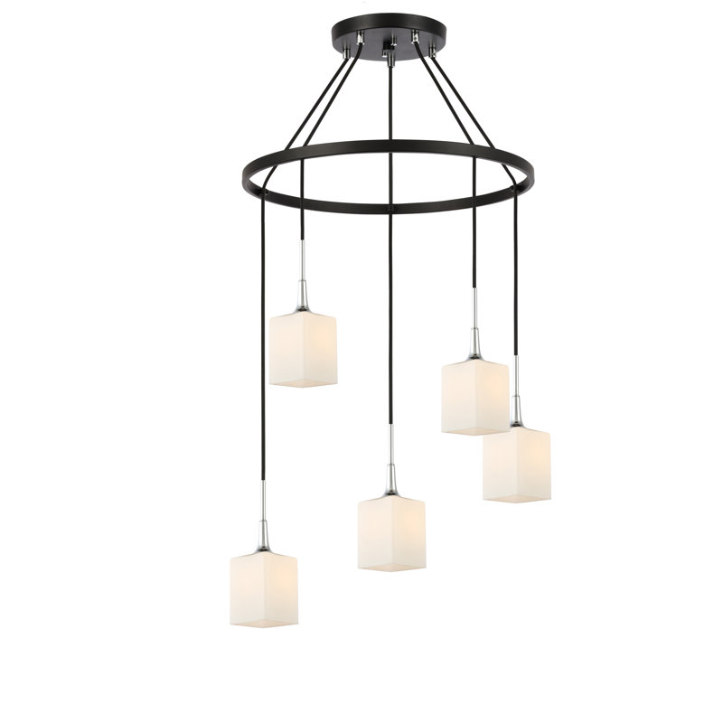 Lustre à plusieurs niveaux avec abat-jour 5 lumières Shults, Bronze / nickel, Halogène