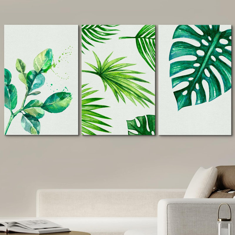 " Set Tropical Monstera Palm Leaf Variety Floral Plants Colourful " 3 - Pieces