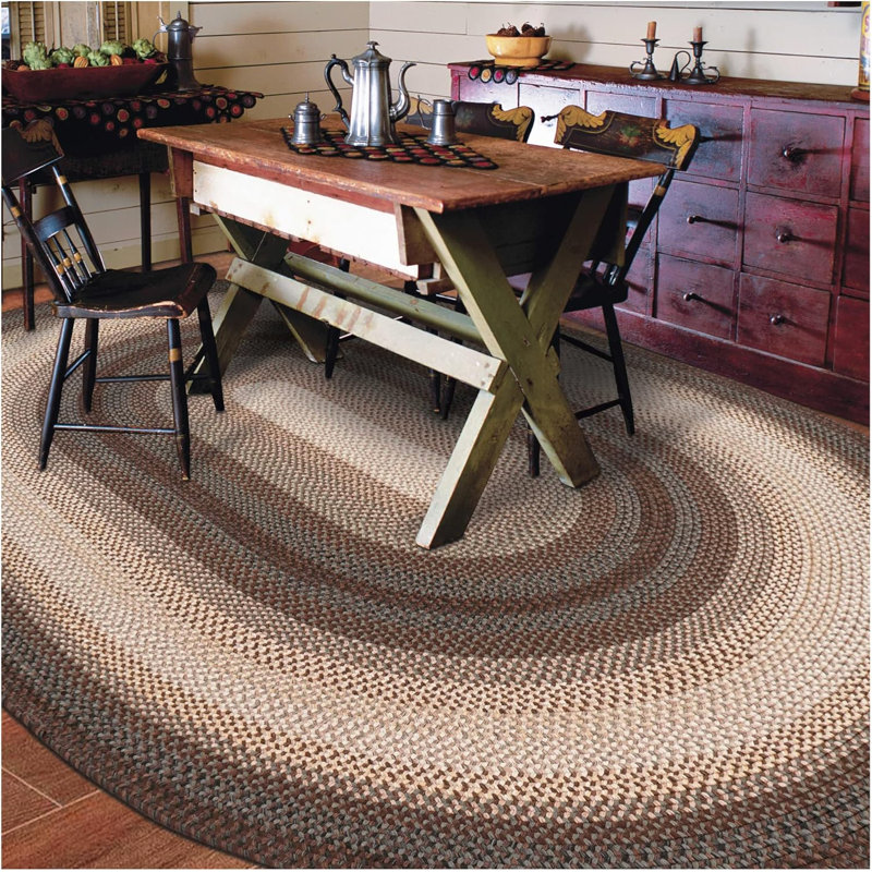  Braided Rug Washable Indoor/Outdoor Black/Brown/Tan/Gray Rug, Rectangle 4' x 6'