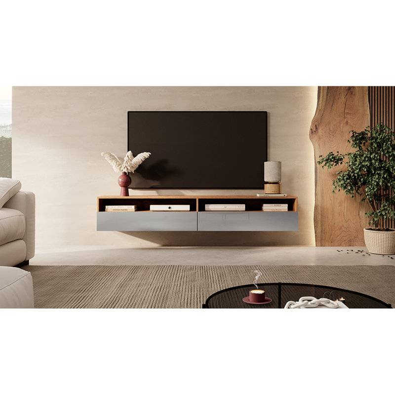 Rodley Unfinished TV Stand for TVs up to 78", Wotan Oak/Grey Gloss