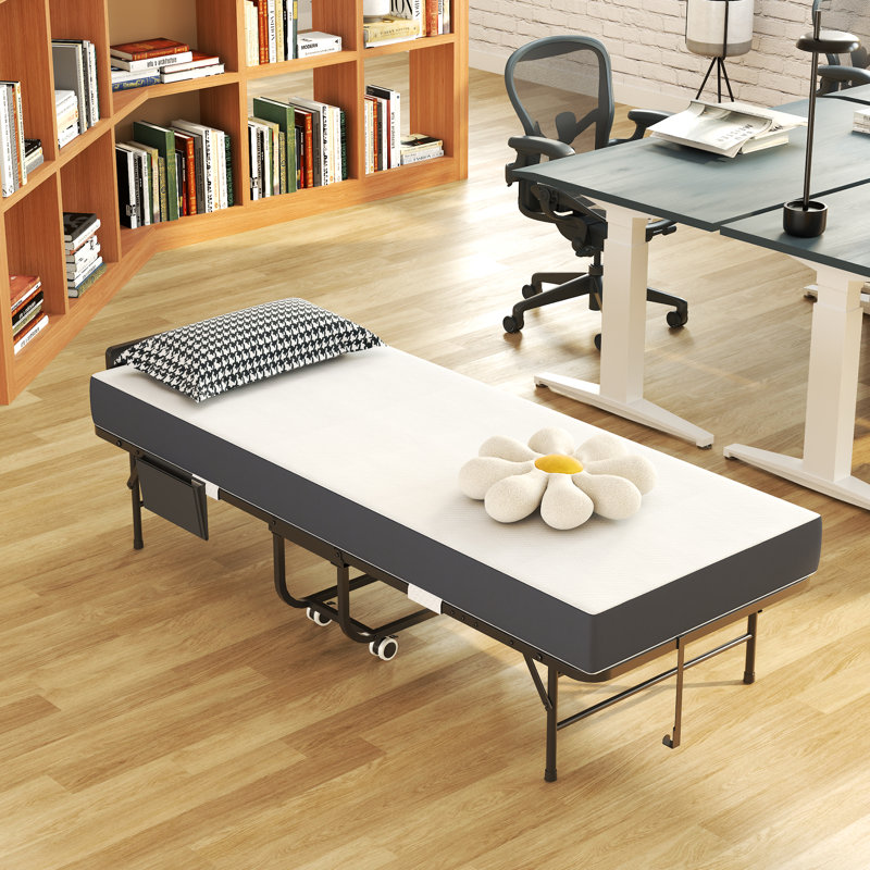 Lit pliant de 75 po avec tête de lit réglable et mousse à mémoire de forme de 5 po, lit d'invité escamotable peu encombrant pour les personnes de grande taille, lit simple sur roulettes portatif, assemblage facile