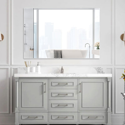 Miroir décoratif surdimensionné de 48 po x 32 po avec cadre en aluminium blanc, résistant à l'eau, facile à installer dans la chambre à coucher, la salle de bain, le salon et pouvant être installé dans n'importe quelle direction pour un montage horizontal et vertical de 48 po x 32 po