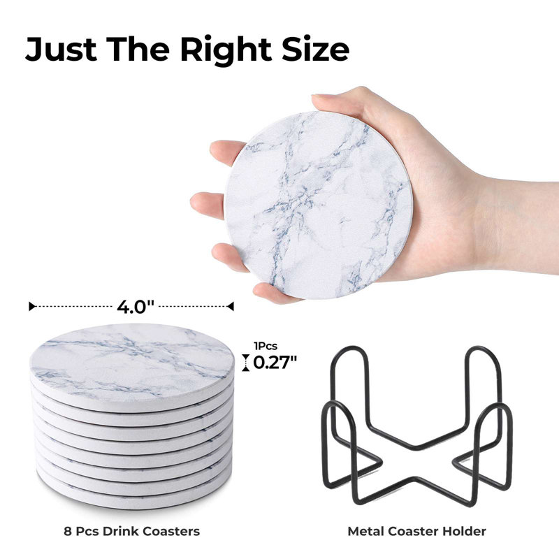 Ensemble de 8 sous-verres en marbre blanc avec support 8 pièces