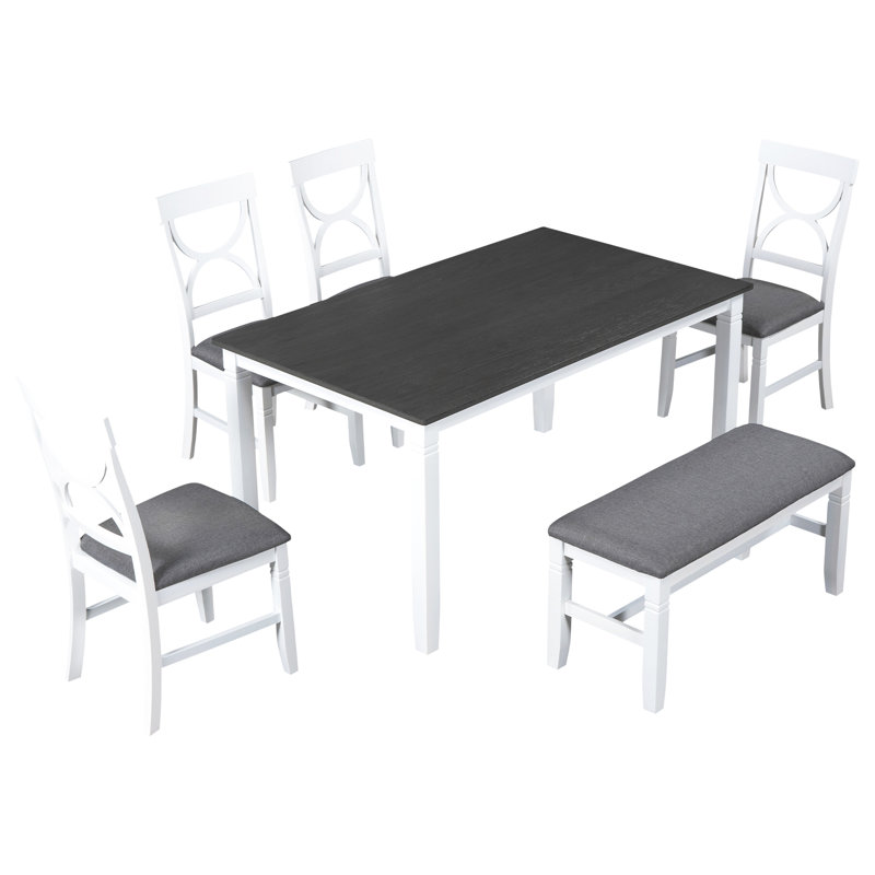 Design 6, avec banc rembourré et 4 chaises, table en bois de style rectangulaire, fabrication en bois d'hévéa massif, banc et plateau de table