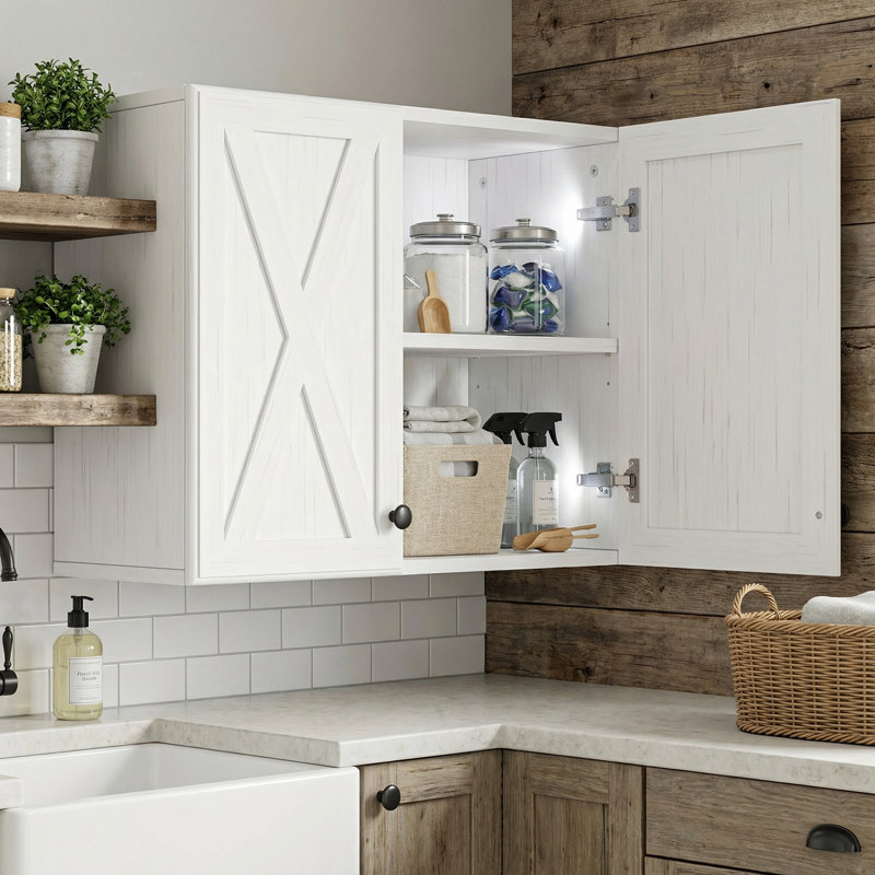 Armoires de salle de lavage de 30 po, armoires de cuisine avec armoires de salle de bain avec portes de grange et tablettes réglables, armoires de rangement murales pour salle de lavage, cuisine, salle à manger, salle de bain