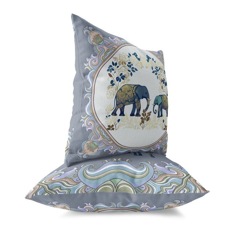 Gray Faux Suede Elephant Garden 16" Reversible Throw Pillow