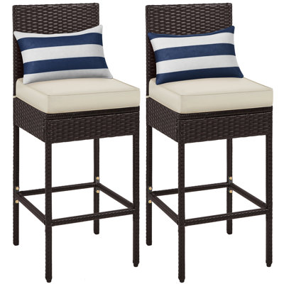 Set of 2 Outdoor PE Rattan Bar Stools