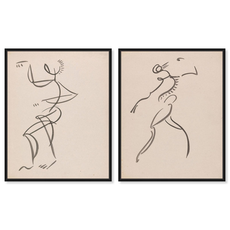 Ensemble de 2 figurines dansantes modernes , Cadre flottant noir, H 20 po x l 16 po