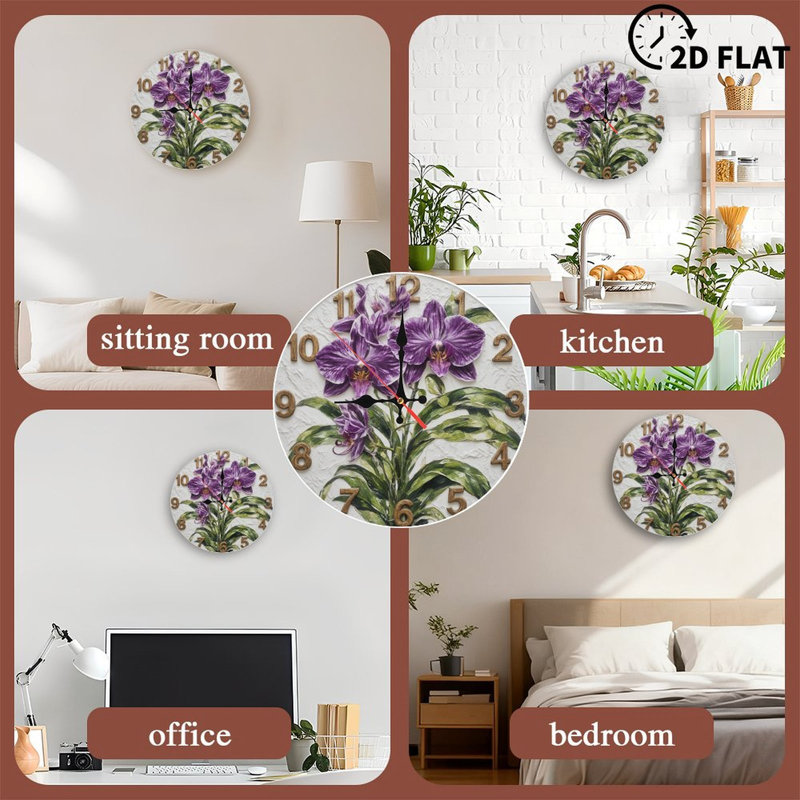 Horloge avec orchidées mauves