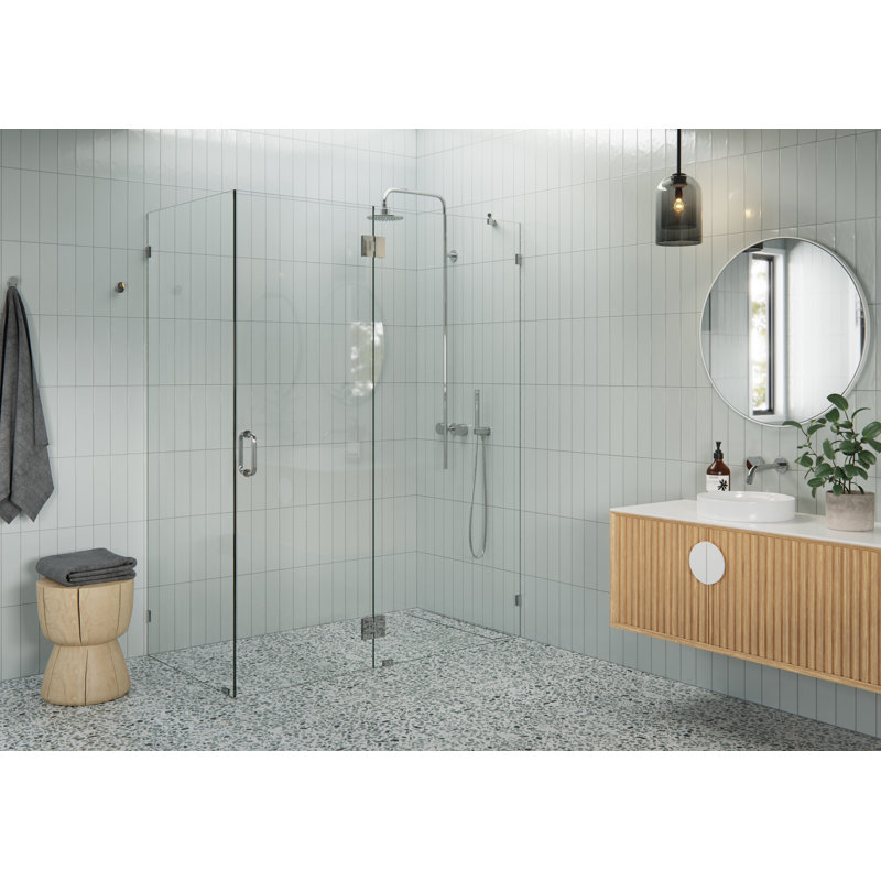 Halo 60 in. x 32 in. x 78 in. 90-degree Fully Frameless Glass Hinged Shower Enclosure, Polished Chrome