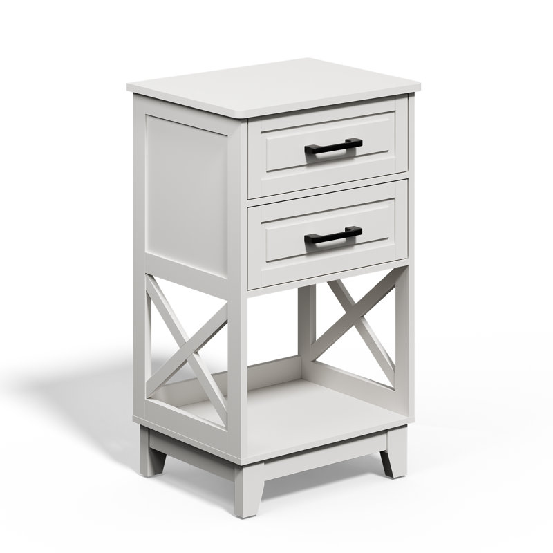 Table de chevet 2 tiroirs Havelka, Blanc, Individuel