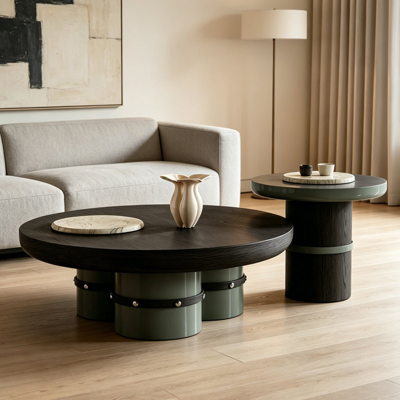 Italian round marble coffee table set