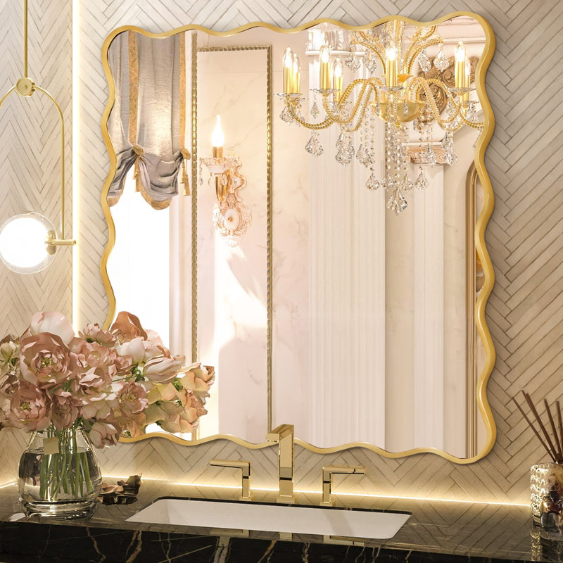Aluminum Rectangle Wavy Wall Mirror, Rose Gold, 36" x 36"