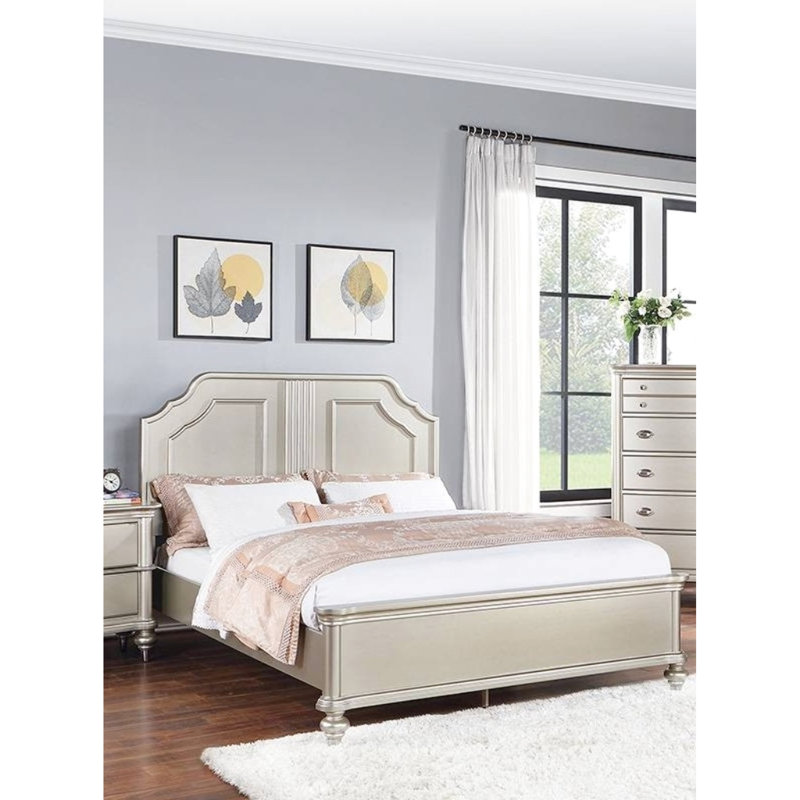 Lit grand format avec deux panneaux argentés traditionnels, fabriqués en pin, pour le style de chambre à coucher argenté, construction en pin, chaleur