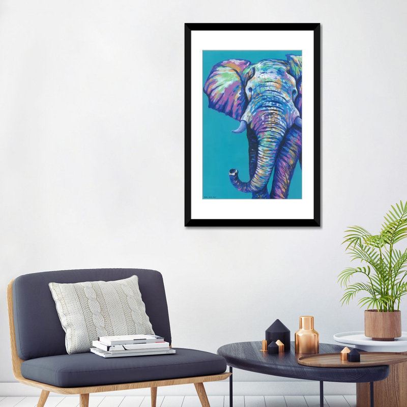 «Elephantastic», impression sur toile tendue, H 32 po x l 24 po x P 1 po, Papier d'art encadré noir, Blanc
