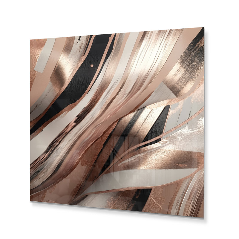 Rosegold embrassant l'essence des lignes I - art mural abstrait en métal marbré, H 23 po x l 23 po x P 1 po