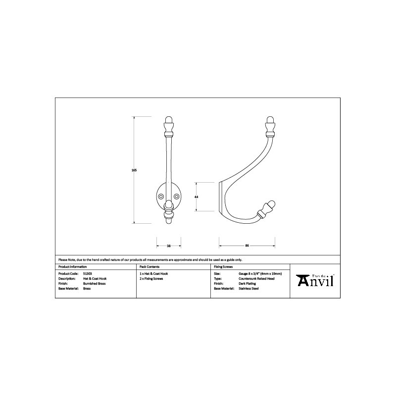 Brass Hook, Burnished Brass