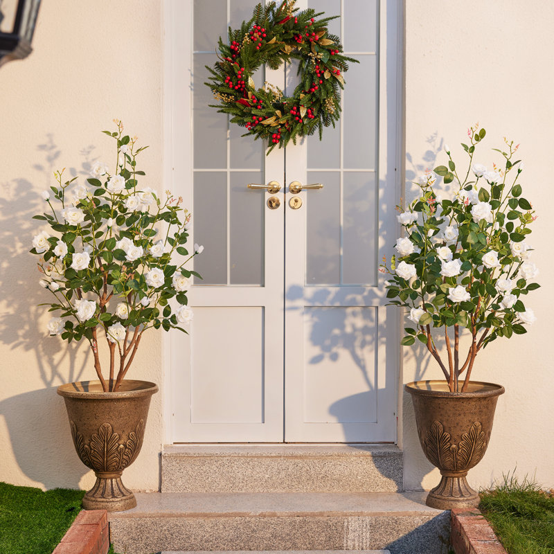 Rosier artificiel en pot Adcock Premium, Blanc, 48 po x 28 po