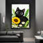 Art encadré noir, "Le joli chat noir parmi les fleurs", reproduction d'art encadrée de style rétro-1712800698