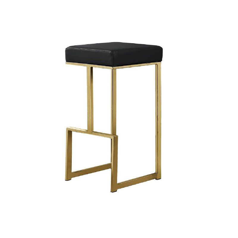 Ensemble de 2 tabourets de bar 31 po en simili cuir avec cadre en métal plaqué or, tabouret de comptoir sans dossier pour la salle à manger de cuisine, noir