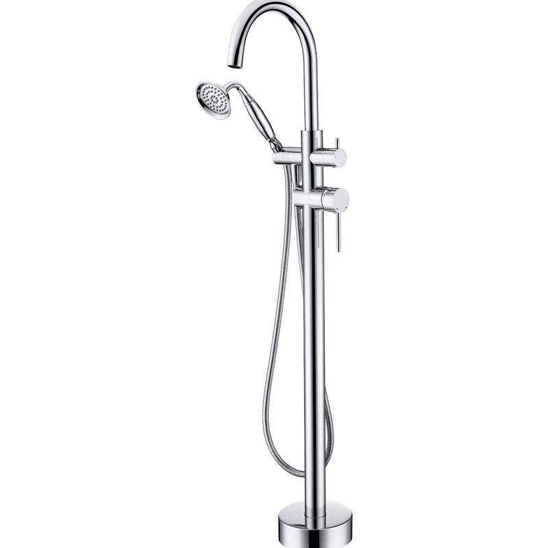 Robinet de baignoire autoportant avec douche à main, fixation au sol, débit de 6 gallons par minute pour un remplissage et un robinet de baignoire efficaces, conception haute, contrôle précis à 2 poignées, fixation