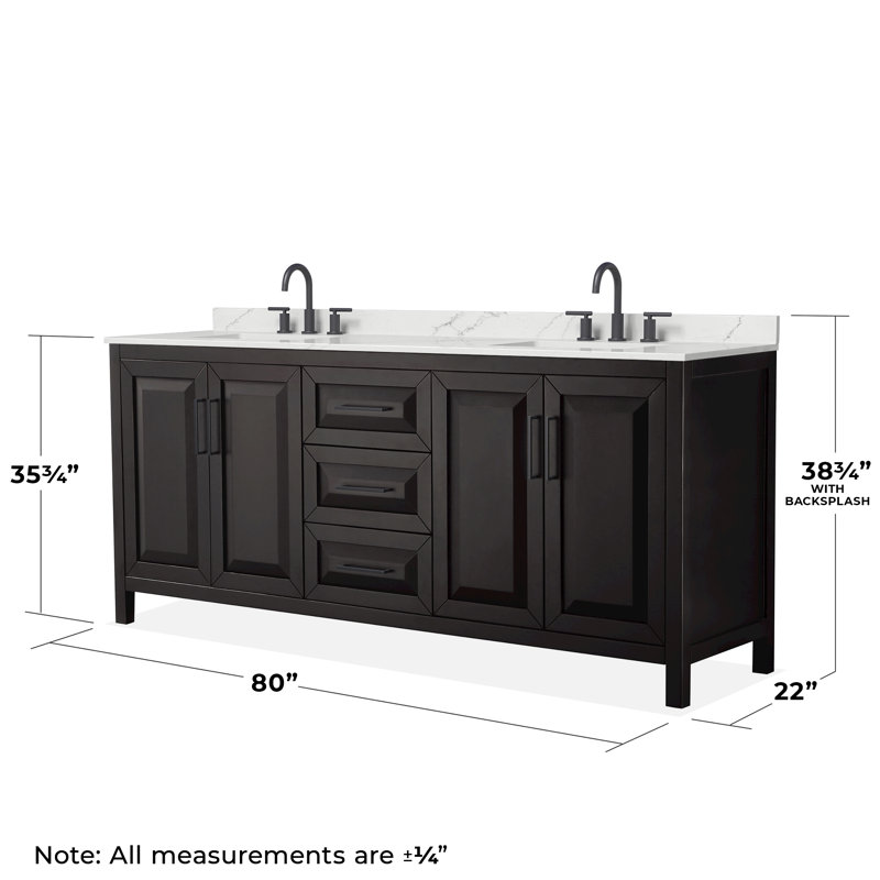 Daria 80'' W Vanity, Matte Black, Brown, Giotto Quartz