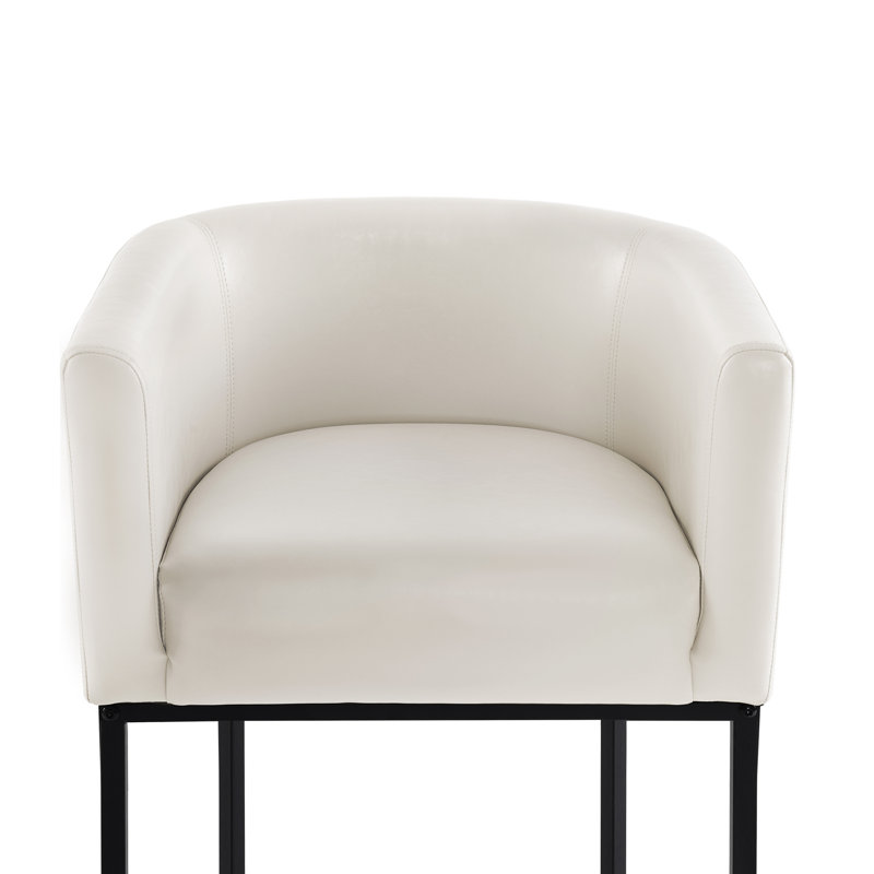 27"Upholstered Counter Height Bar Stools with Curved Barrel Back And Metal Frame, Antique White Faux Leather Seat/Black Frame