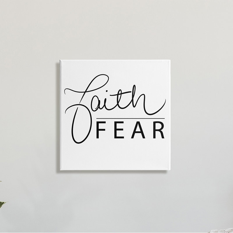 Faith over Fear Motto Minimal Clean - art textuel, H 24 po x l 24 po x P 1,5 po, Giclée encadrée blanc bord de mer