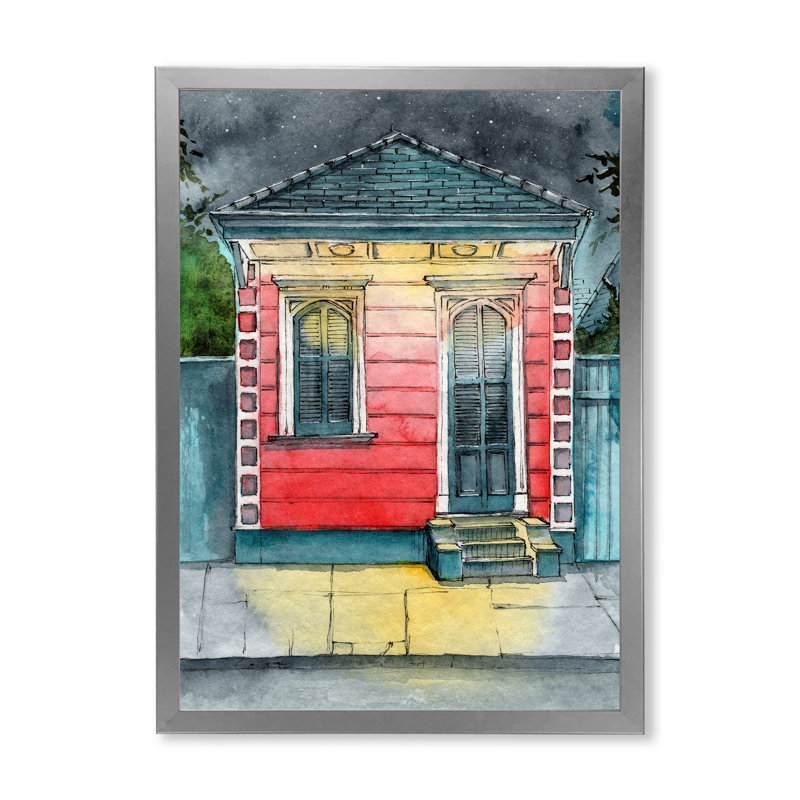 «Small Clapboard House Lit By Lighted Lanterns», reproduction sur toile, H 44 po x l 34 po x P 1,5 po, Cadre photo argenté