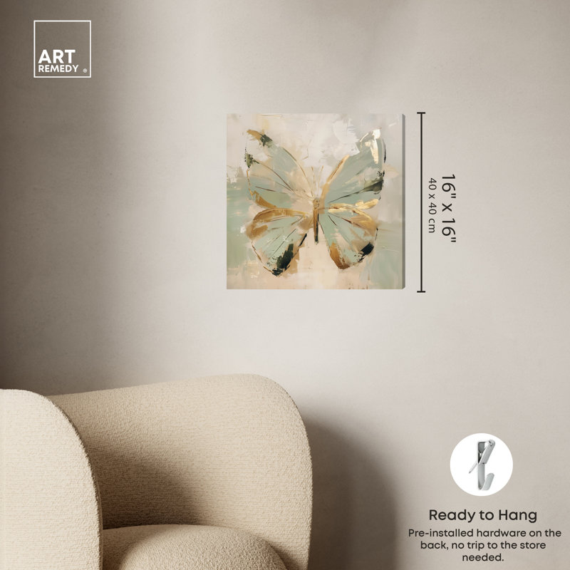 Sage Butterfly Colorful Wall Art by Art Remedy, 16" H x 16" W, Wrapped Canvas