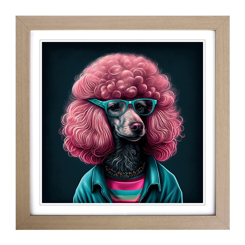 Poodle Retro No.2 - Single Picture Frame Print on Wood, Oak