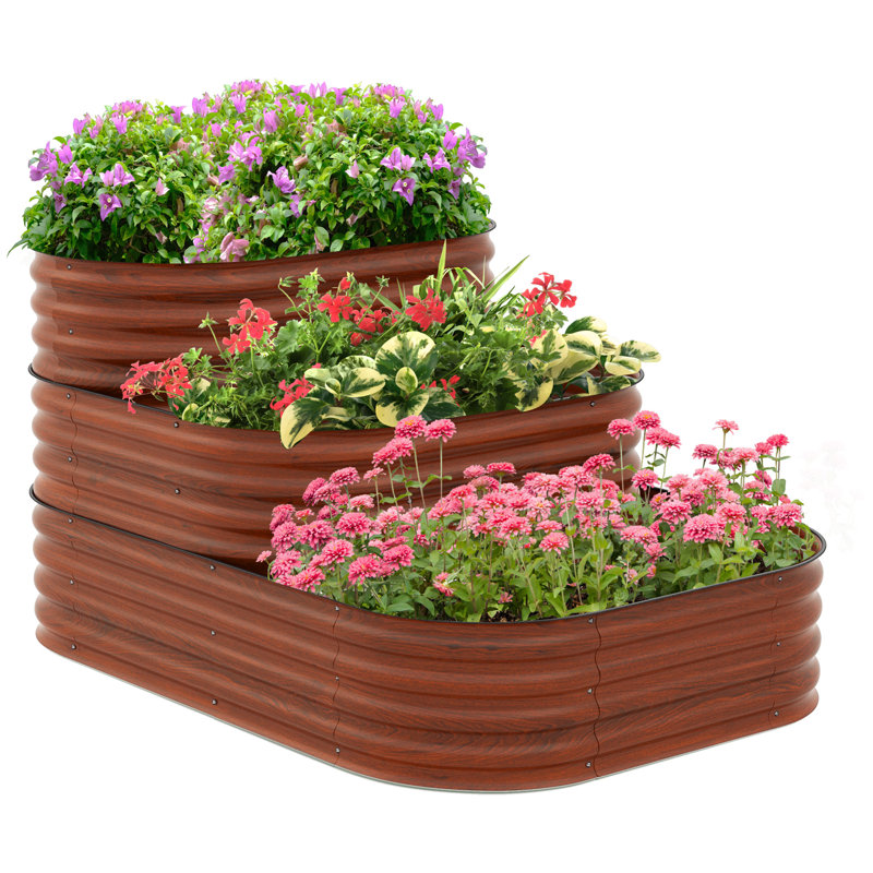 Ensemble de lit de jardin surélevé en acier galvanisé à 3 niveaux Outsunny, Brun
