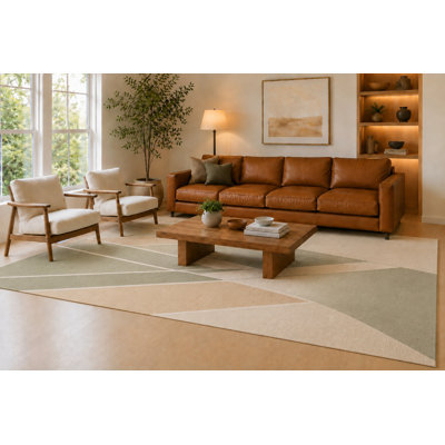 "Ultra Light Weight" Large 6'7" x 9'10" Olive Green and Cream Diamond Line Area Rug for Living Room, Soft Low Pile Carpet with Non-Slip Silicone Backing, Floor Decor for Bedroom, Dining Area and Home Office