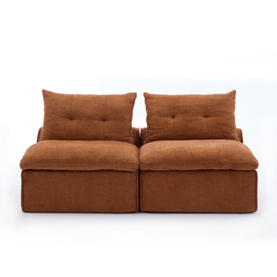 [NEW ARRIVED] 66 Inch Armless Two Seat Modular Lounge Sofa, Flexible DIY Layout, Soft Chenille Polyester Upholstered Sofa With Neck And Lumbar Pillows, Orange