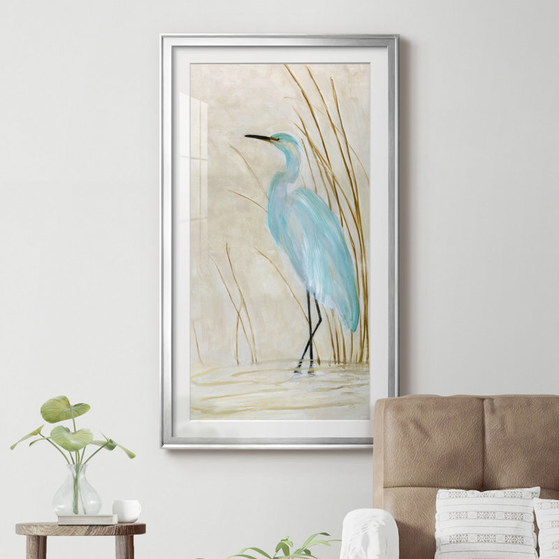 Soft Egret II - impression encadrée sur papier, H 14,5 po x l 26,5 po x P 1,5 po, Feuille argentée