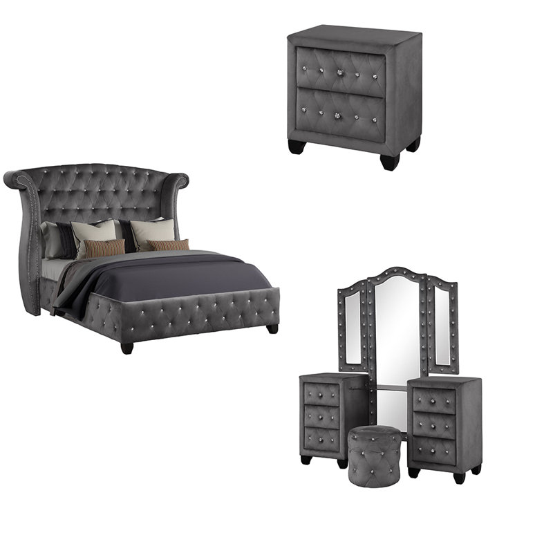 Ensemble de chambre à coucher Defeis gris pour chambre à coucher