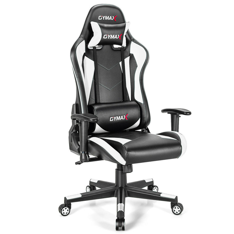Gymax Adjustable Reclining Ergonomic Faux Leather Swiveling PC & Racing Game Chair, White