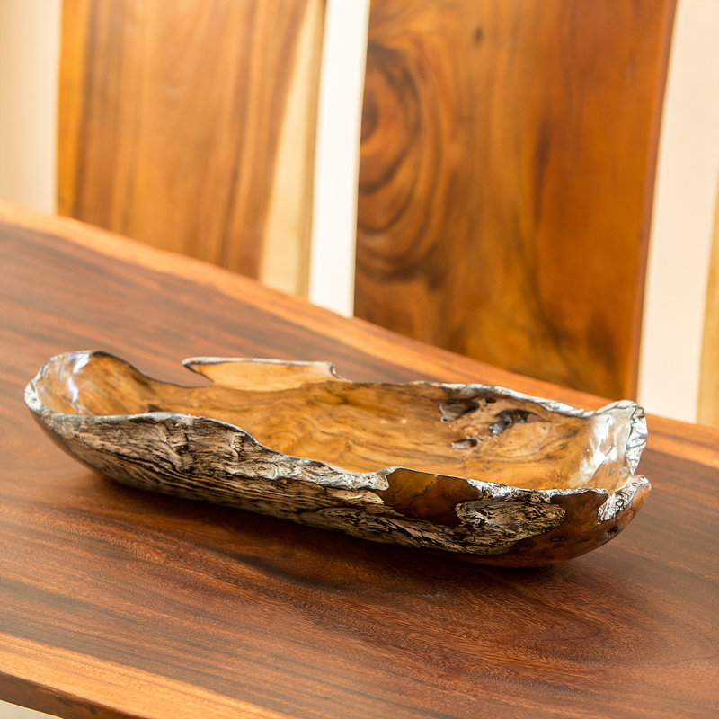 Teak New Long Tray - Burnt Finish   24 x 12 x 6"H