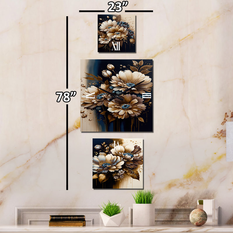 Horloge murale surdimensionnée brune Daisy Bunch I - lot de 3