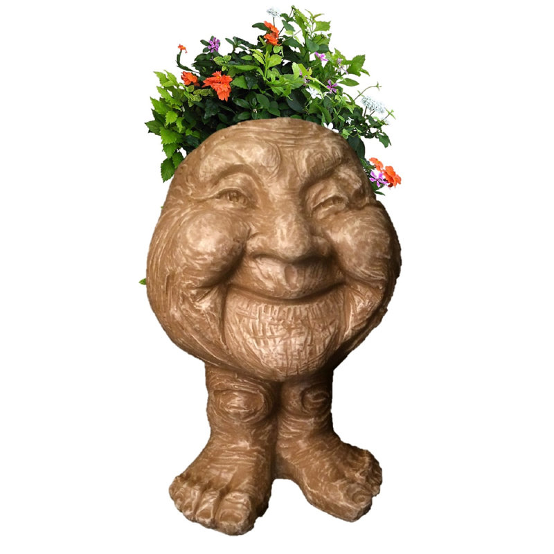 Muggly's Granny Joy Face Statue Planter, Stone Wash