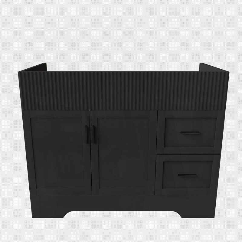 42 meuble-lavabo moderne avec 2 tiroirs et panneau de fibres à densité moyenne à grain vertical, Noir